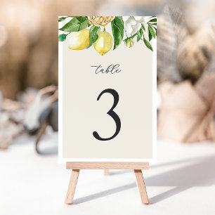 3.5x5" Elegant Summer Lemon Floral Wedding Table Number