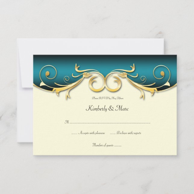 3.5x5 Elegant Teal Gold RSVP Card (Front)