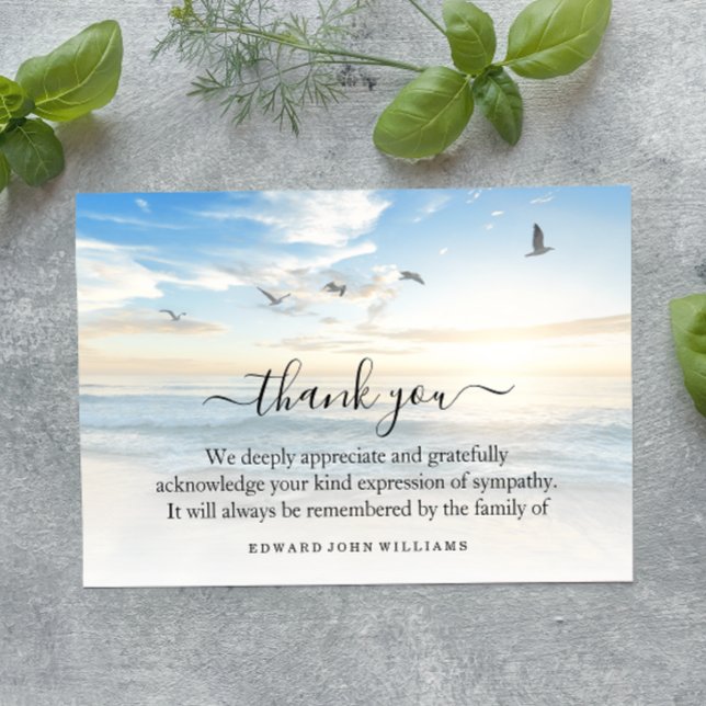 3.5x5 Funeral Thank You Note Grief Beach Ocean (Beach Sympathy Thank You Card)