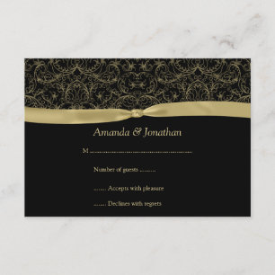 3.5x5 Gold Scrolls & Ribbon on Black RSVP Card