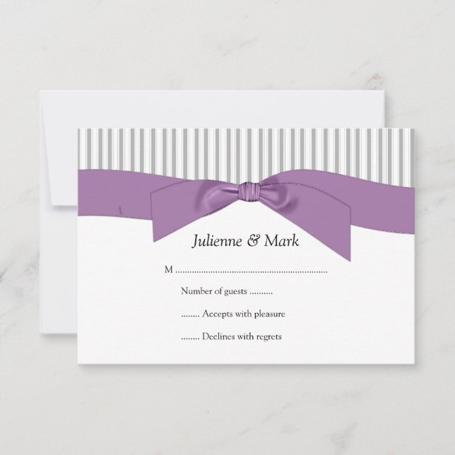 3.5x5 Grey White Stripes Purple Ribbon  RSVP (Front)
