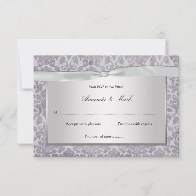 3.5x5 Lavender Silver Grunge Damask RSVP (Front)