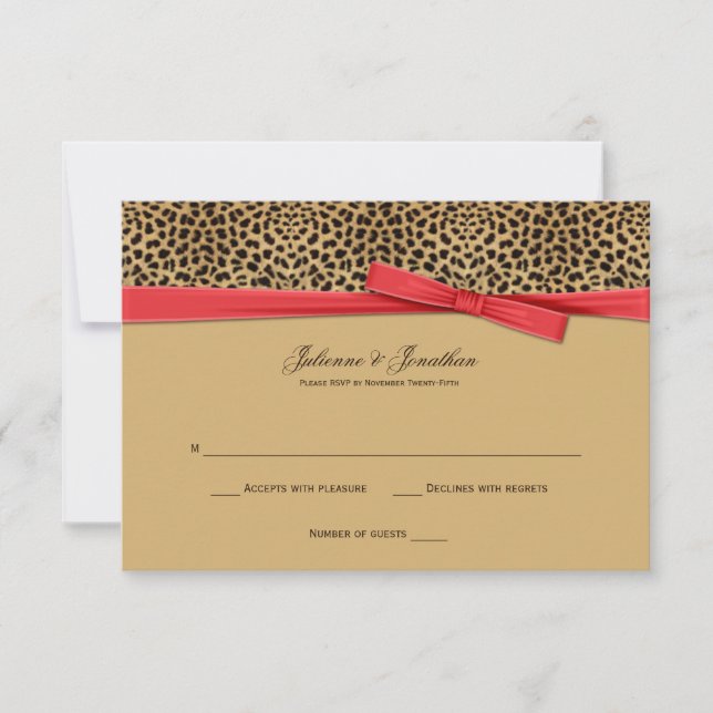 3.5x5 Leopard Print FAUX Red Ribbon RSVP Invitation (Front)