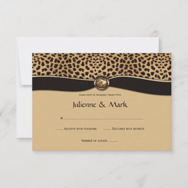 3.5x5 Leopard Print FAUX Ribbon Jewel RSVP Card (Front)