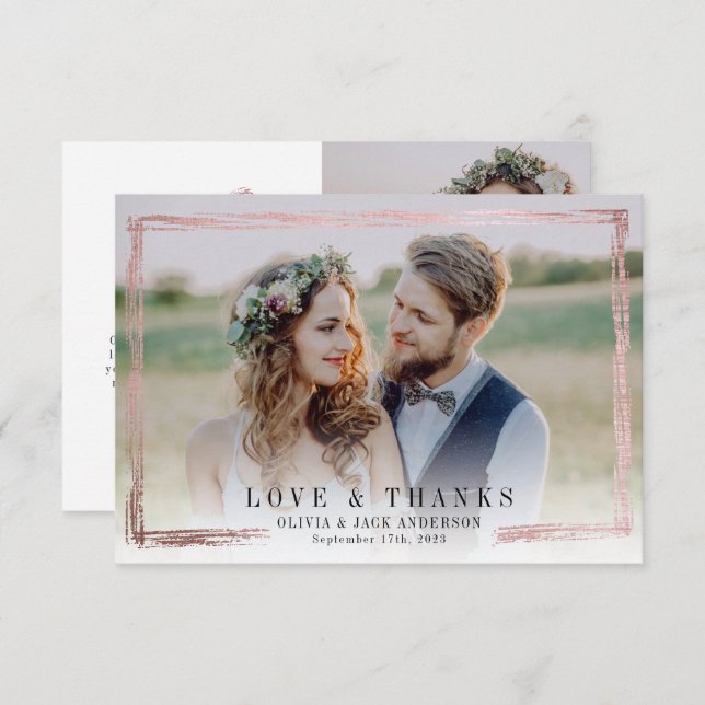 3.5x5 Love & Thanks Pink Foil Photo Wedding Thank You Card (Front/Back)