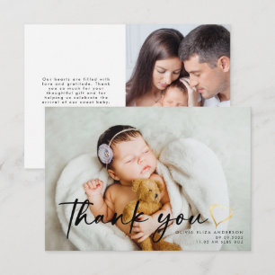 3.5x5 New Baby Photo Gold Heart Thank You Card