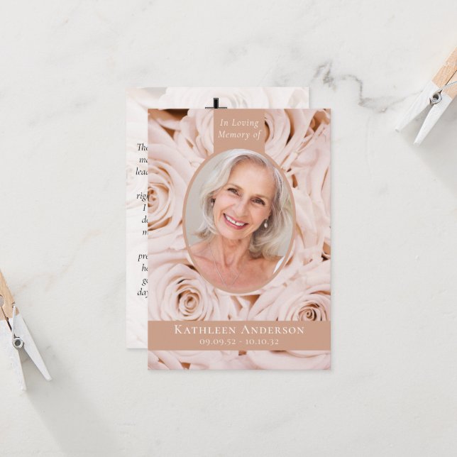 3.5x5 Oval Photo Pink Roses Memorial Prayer Card (Front/Back In Situ)
