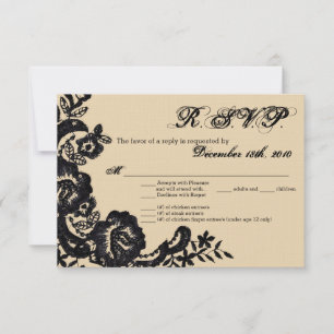 3.5x5 R.S.V.P. Card Black Lace Damask Antique Appl