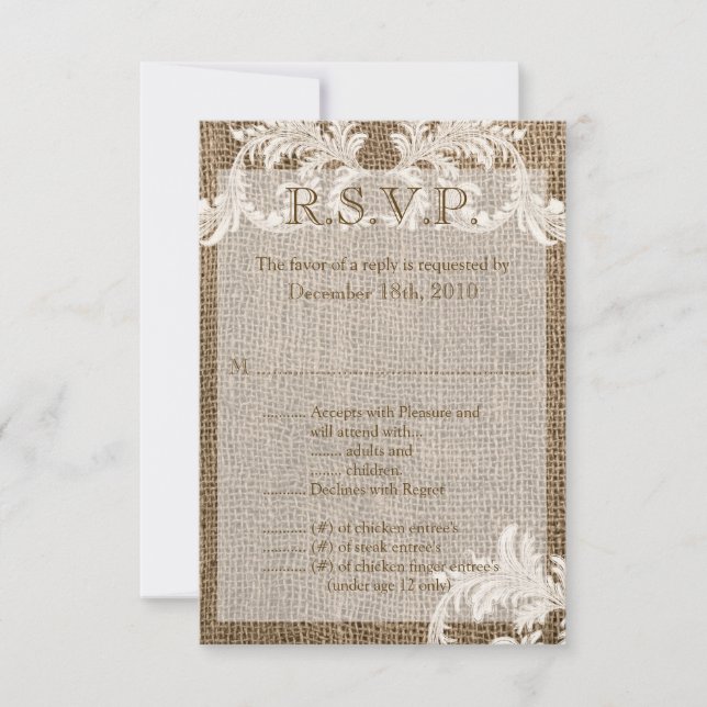 3.5x5 R.S.V.P. Card Burlap Lace Country Western (Front)
