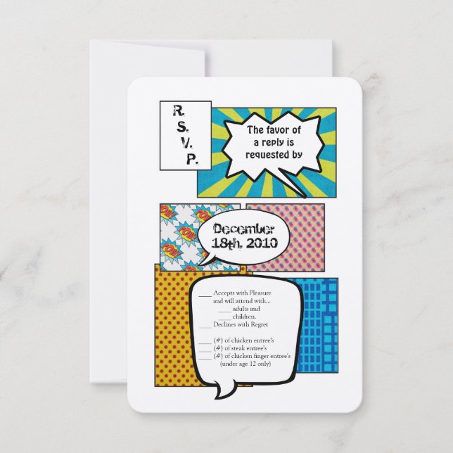 3.5x5 R.S.V.P. Card Comic Strip Book Pop Art Coupl (Front)