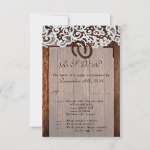 3.5x5 R.S.V.P. Card Horse Shoes on Barn Wood Lace