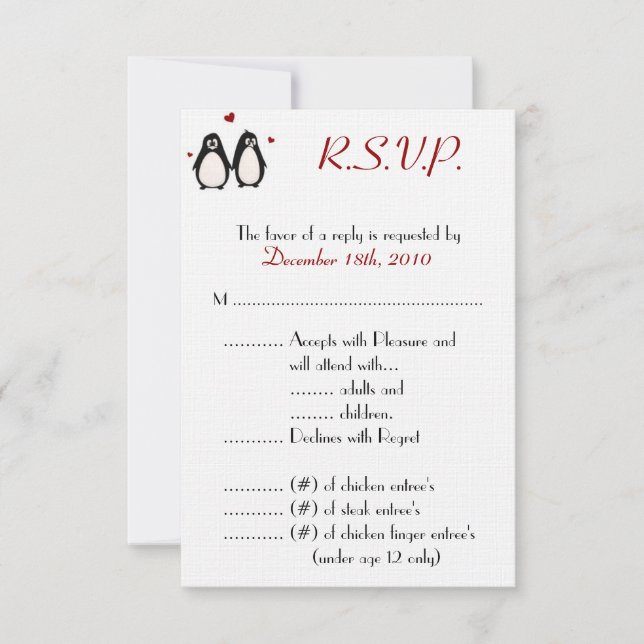 3.5x5 R.S.V.P. Card Penguin Love Couple (Front)