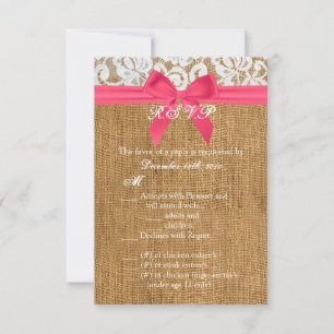 3.5x5 R.S.V.P. Card Pink Burlap Lace