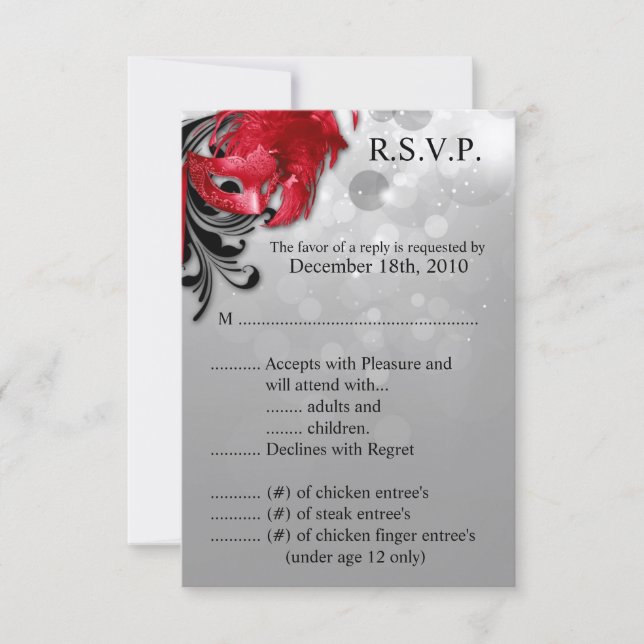 3.5x5 R.S.V.P. Card Red Masquerade Mask (Front)