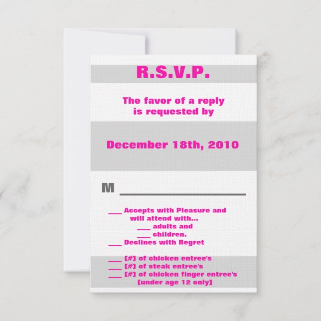 3.5x5 R.S.V.P. Modern Neon Stripe Pink 80's Retro Invitation (Front)