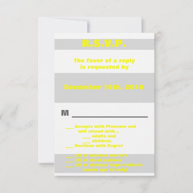 3.5x5 R.S.V.P. Modern Neon Stripe Yellow Retro Invitation (Front)