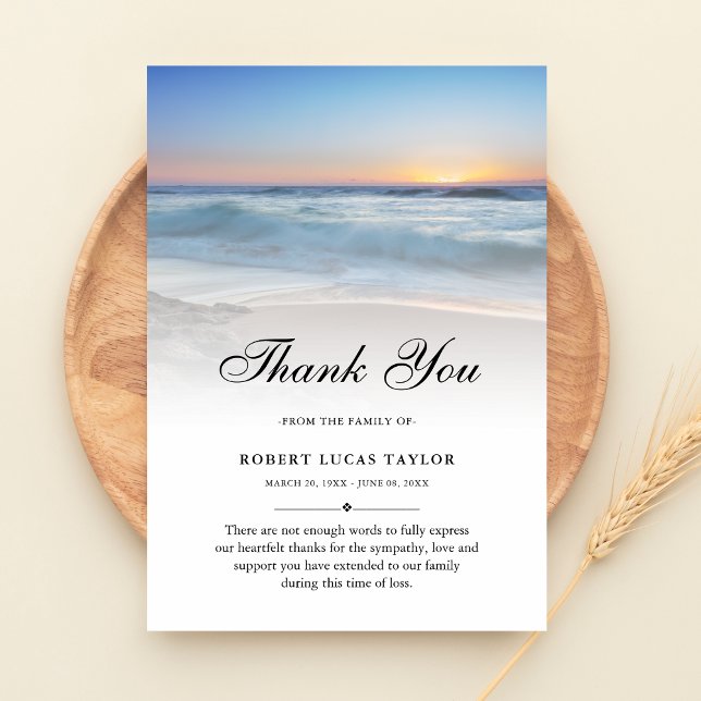 3.5x5 Thank You Beach Ocean Funeral Photo Sympathy (Beach Sympathy Thank You Card)