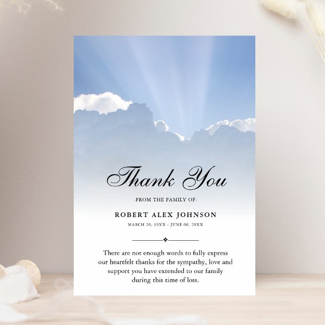 3.5x5 Thank You clouds Funeral Photo Sympathy (Sympathy Thank You Card)
