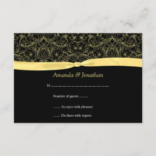 3.5x5 Yellow Scrolls & Ribbon on Black RSVP Card