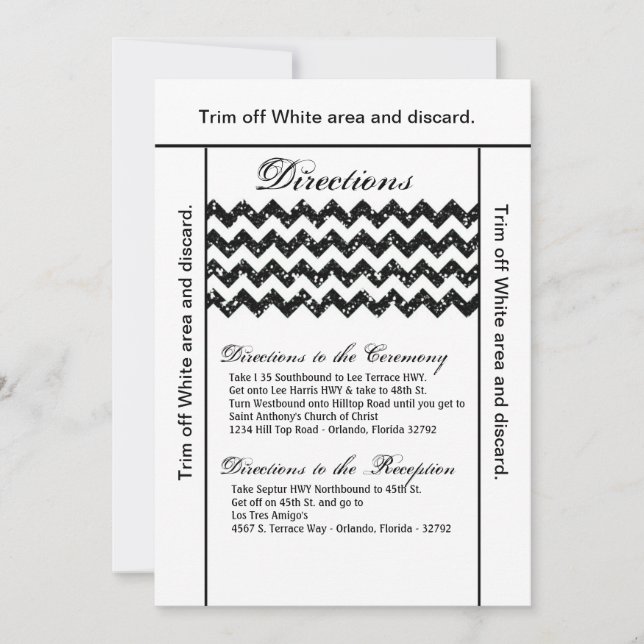 3.5x6 Directions Card Black Glitter Chevron Stripe (Front)