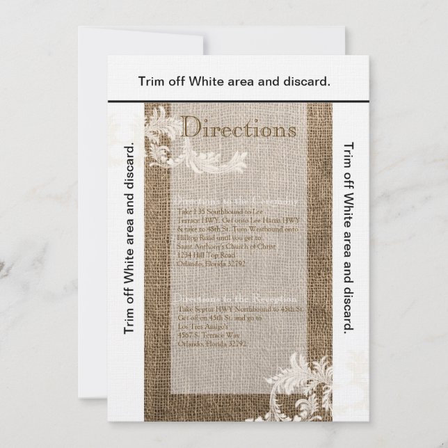 3.5x6 Directions Card Burlap Lace Country Western (Front)