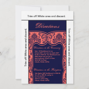 3.5x6 Directions Card Navy Blue Coral Damask