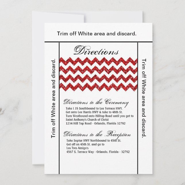 3.5x6 Directions Card Red Glitter Chevron Stripe (Front)