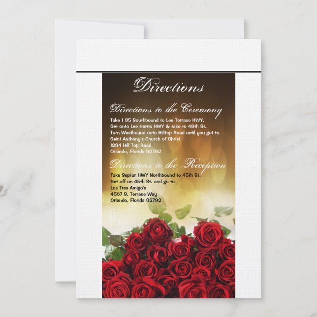 3.5x6 Directions Card Red Rose Bouquet Bridal Flow (Front)