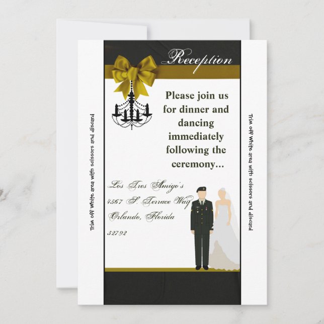 3.5x7 Reception Card ARMY Uniform Groom Bride Sold (Front)