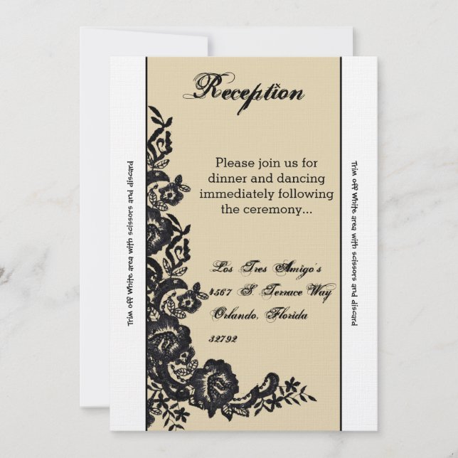 3.5x7 Reception Card Black Lace Damask Antique (Front)