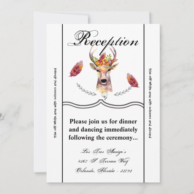 3.5x7 Reception Card boho deer Buck Head Browning (Front)