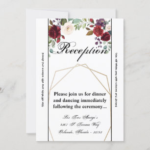3.5x7 Reception Card Roses on White with Gold Geom