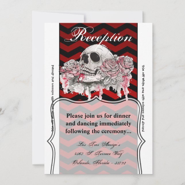 3.5x7 Reception Card skull Rose Gothic Chevron red (Front)