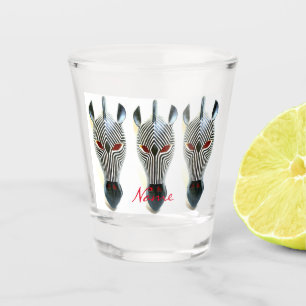 3 African carved wood Zebra masks Shot Glass