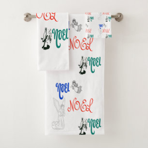 3 Angels Blowing Trumpet Praying Noel Bath Towel Set