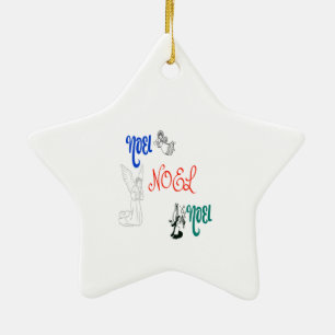3 Angels Blowing Trumpet Praying Noel Ceramic Ornament