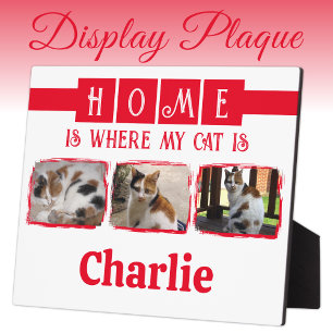 3 animal pet photo collage white red plaque
