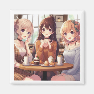 3 Anime Girls Cafe Bonding Magnet