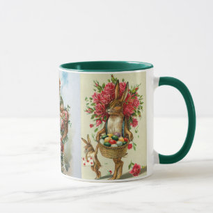 3 Antique Post Card Easter Bunny Roses Mug