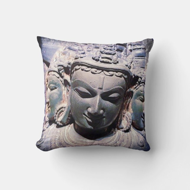 3 Asian Stone Faces Antique Statue Photo Stylish Cushion (Front)