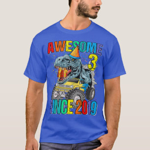 3 Awesome Since 2019 Dinosaur Monster Truck 3rd Bi T-Shirt