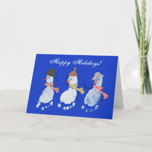 3 Baby footprints Snowmen Happy Holidays! Holiday Card