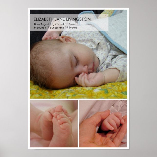 3 baby photo modern montage vertical wall hanging poster (Front)