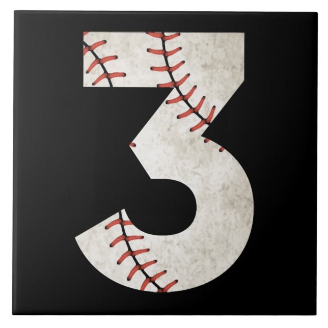 3 Baseball Birthday Ceramic Tile (Front)