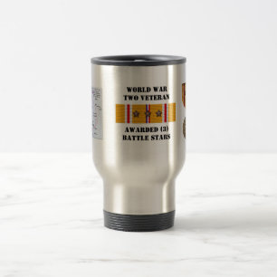 3 BATTLE STARS / WORLD WAR II VETERAN TRAVEL MUG