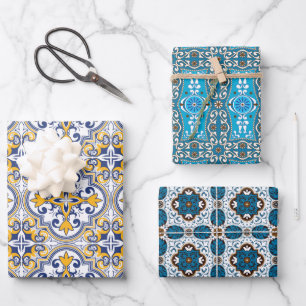 😍 3 Beautiful Azulejos Wrapping Paper Sheets