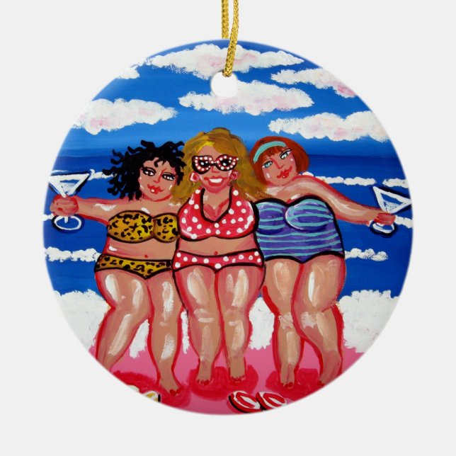 3 Best Friend Martini Beach Divas Round Ornament (Front)