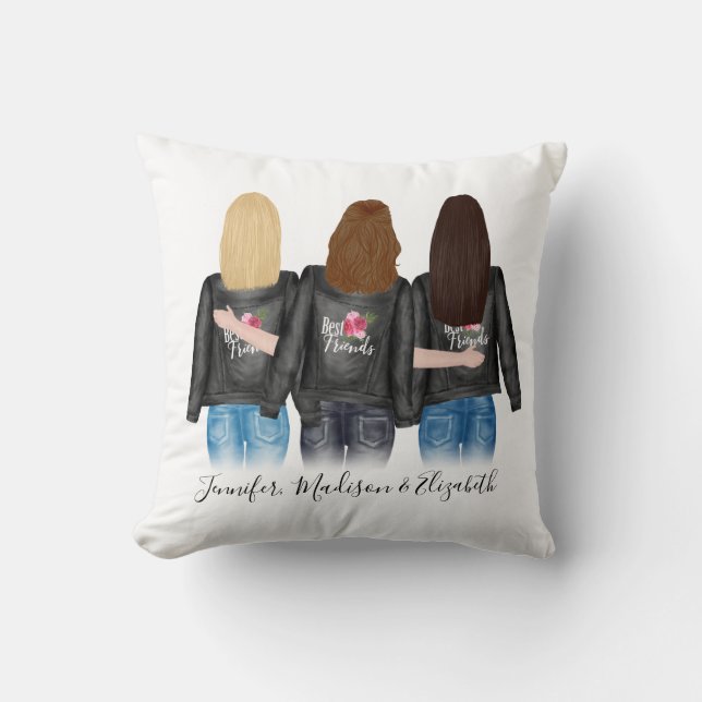 3 Best Friends Custom Hair BFF Besties Friendship Cushion (Front)