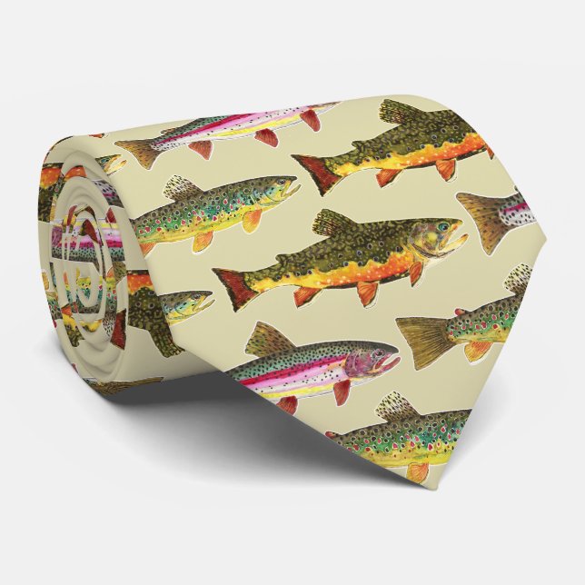 3 Big Beautiful Trout Fly Fishing Fishermen Tie (Rolled)