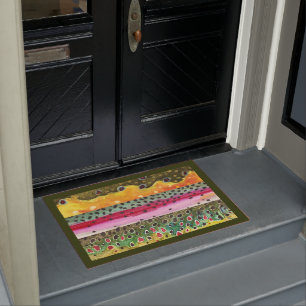 3 Big Beautiful Trout Fly Fishing Welcome Doormat